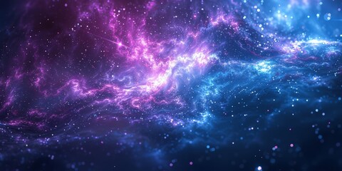 Naklejka premium Captivating image of a nebula with soft blue and purple clouds, dotted with stars.