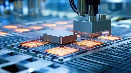 The motherboard in a computer, a close-up of the central processing unit, the processing chip that controls all outgoing and incoming commands