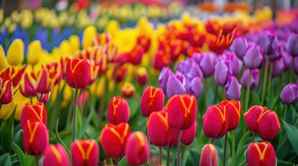 Obraz premium colorful Tulips flowers in field background
