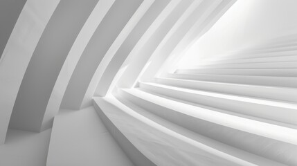 Obraz premium A white empty geometric room with white walls and white stairs