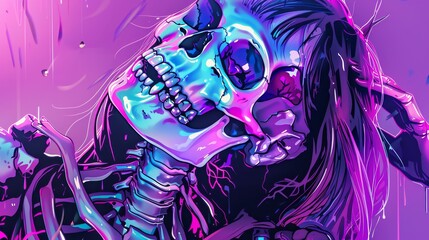 Kawaii bone art portrait in chrome style with stunning details.