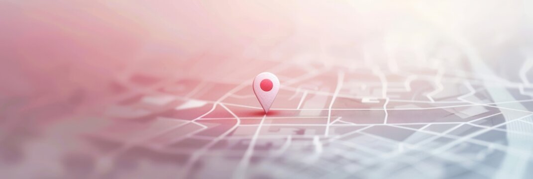 A minimalist and modern image featuring a location pin with the flag of Japan on a soft pink map background. Perfect for navigation apps, travel websites, and marketing materials. Generative AI