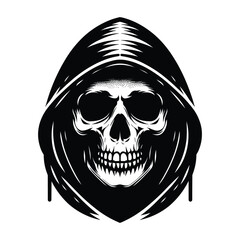 Skull wearing hoodie silhouette vector illustration isolated on white background