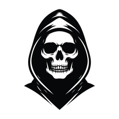 Skull wearing hoodie silhouette vector illustration isolated on white background