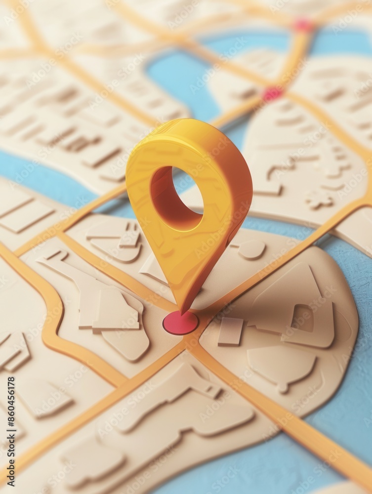 Leinwandbilder a modern and clean background featuring a yellow location pin on a map. this minimal and sleek image