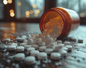 Pills spilling out of a bottle, medication overdose risk awareness
