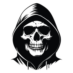 Skull wearing hoodie silhouette vector illustration isolated on white background