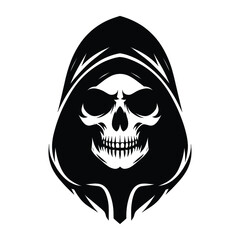 Skull wearing hoodie silhouette vector illustration isolated on white background
