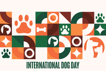 International Dog Day. August 26. Holiday concept. Template for background, banner, card, poster with text inscription. Vector EPS10 illustration.