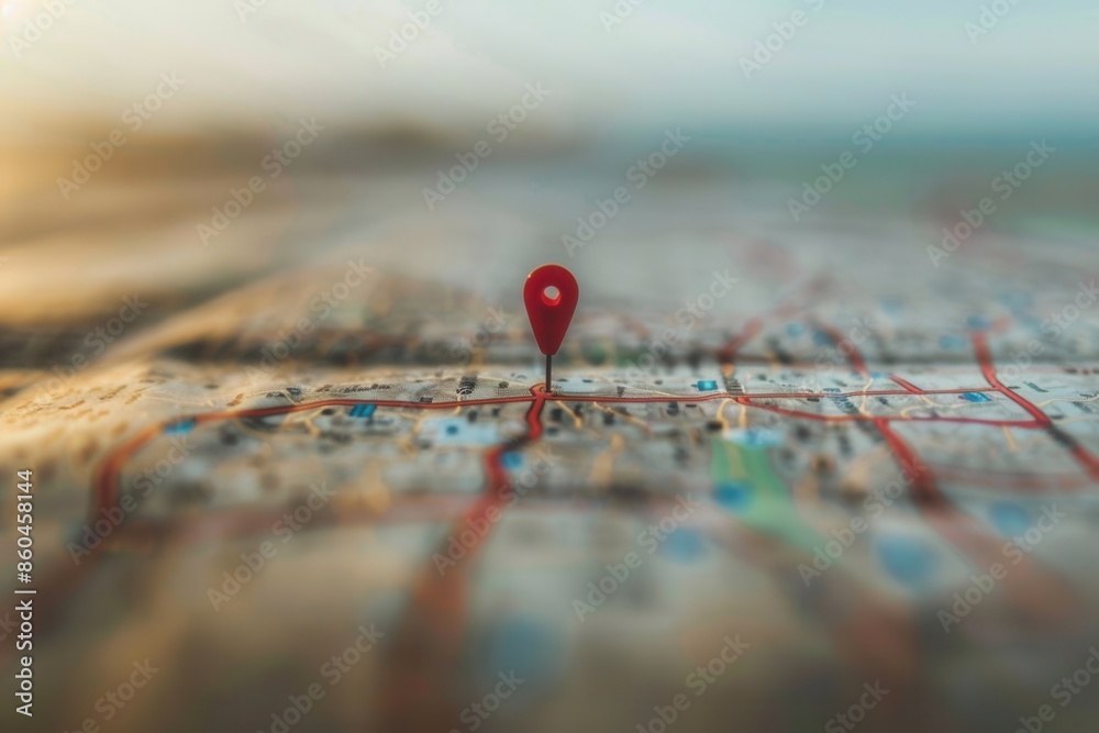 Aufkleber A close-up shot of a red location pin placed on a detailed city map, with a blurred background. Generative AI