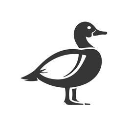 Simple, Minimalist Silhouette Of A Duck Created With Negative Space. Black And White Vector Design Portrays The Duck