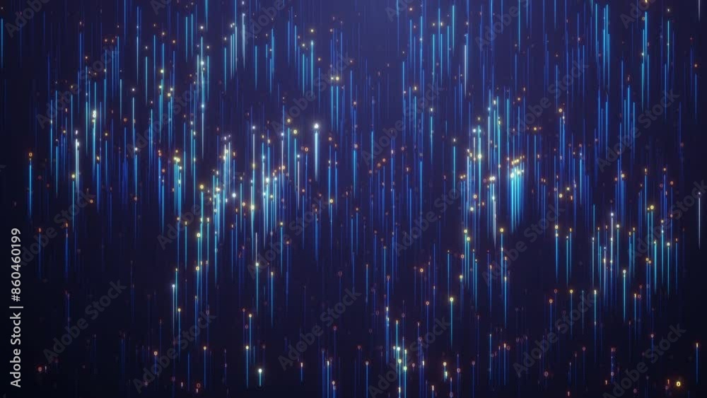 Poster big data concept. abstract dark blue orange fast moving binary computer data. high speed motion, art
