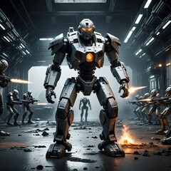 Fototapeta premium A robotics lab with scientists working on advanced robots, highlighting innovation and the future of technology.