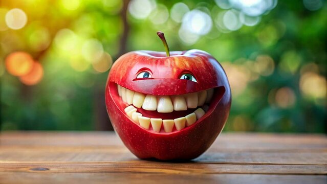 A red apple with a human smile