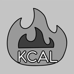 Kcal fire vector icon. Calorie burn, fat burning