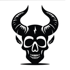 Skull with horn silhouette vector illustration isolated on white background