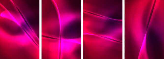 Neon Lines Waves. Abstract Background Poster Collection. Captivating array of vibrant designs, pulsating with dynamic energy against a dark backdrop. Explore the mesmerizing allure of neon waves
