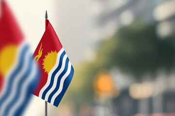 Small flags of Kiribati on a blurred background