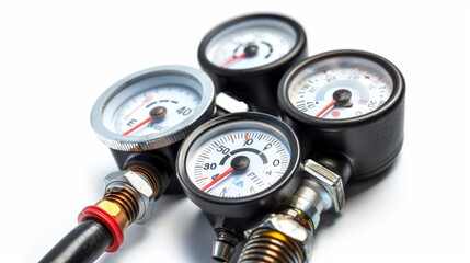 Fuel pressure gauges for measuring fuel system pressure isolated on white background