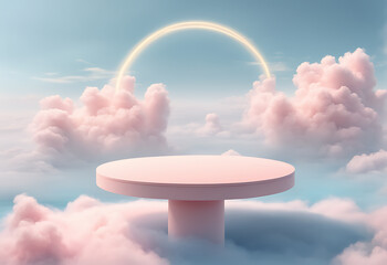  Background podium pink 3d product sky platform display cloud pastel scene render stand.