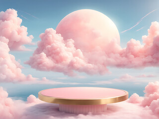  Background podium pink 3d product sky platform display cloud pastel scene render stand.