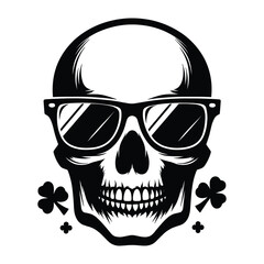 Skull wearing sunglass silhouette vector illustration isolated on white background