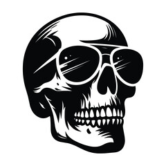 Skull wearing sunglass silhouette vector illustration isolated on white background