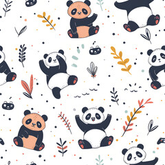 Fototapeta premium Cute Seamless Pattern with Pandas Jumping with Joy