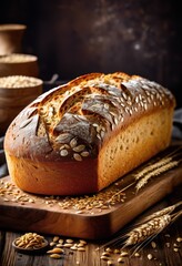 rustic artisan bread loaf whole freshly baked sourdough bakery product, grains, handcrafted, traditional, homemade, authentic, crusty, artisanal, wholesome