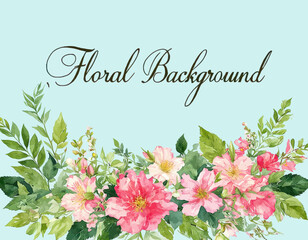 Fototapeta premium Floral Background: A Vibrant Display of Pink and White Flowers with Green Leaves
