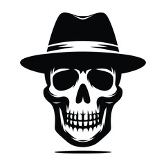 Skull with hat cap silhouette vector illustration isolated on white background