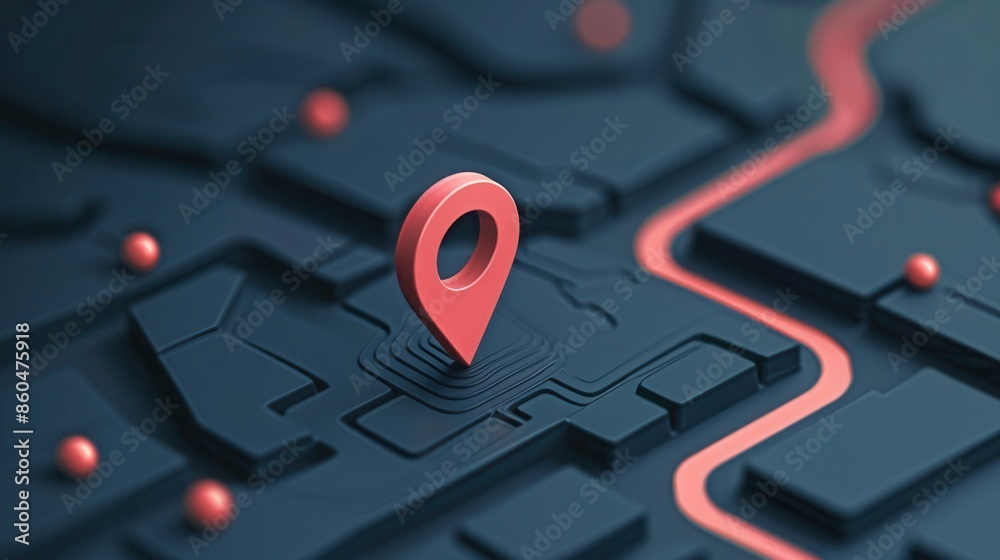 Leinwandbilder a simple and modern image of a red location pin on a digital map. the image features a sleek, minima