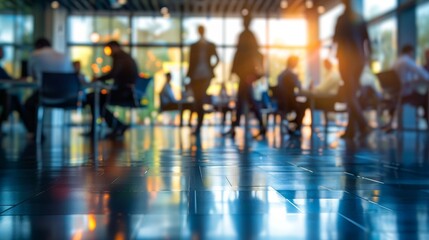 Obraz premium Blurred Silhouettes of People in a Modern Office