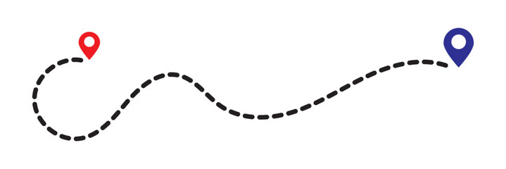 Map address location pointer symbol. location pin icon symbol sign isolated on transparent background, map icon.  Location pin icon. Travel from start point and dotted line tracing.