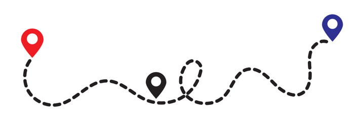 Route icon. Two points with dotted path and location pin. Route location icon two pin sign and dotted line. Travel vector icon. Travel from start point and dotted line tracing.
11:11