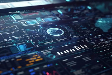 Futuristic digital dashboard for interplanetary business transactions with plenty of space for copy