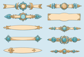 Collection of Stylized Decorative Banners with Blue and Gold Accents