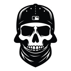 Skull with hat cap silhouette vector illustration isolated on white background