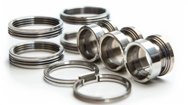 Engine piston ring compressors for installing piston rings isolated on white background