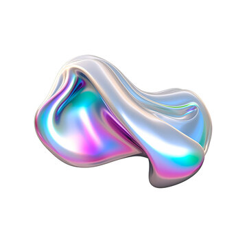 3d fluid abstract metallic holographic colored shape png on transparent background