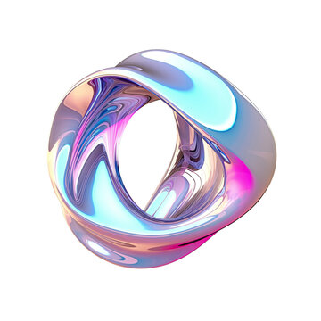 3d fluid abstract metallic holographic colored shape png on transparent background