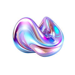 3d fluid abstract metallic holographic colored shape png on transparent background