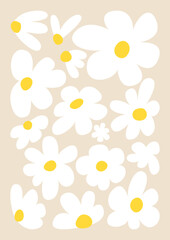 Obraz premium Abstract chamomile flowers composition. Floral naive art poster. Vector flat illustration