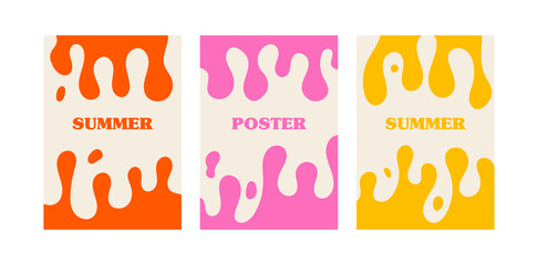 Set of abstract posters with liquid shapes. Vector flat illustration. Wavy psychedelic backgrounds. Social media templates