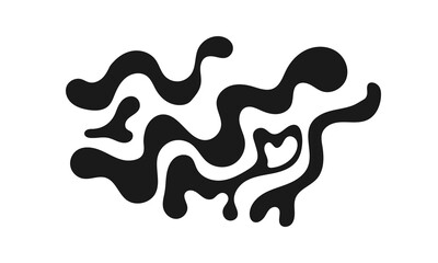 Black chaotic wavy lines and shapes on isolated background. Vector flat illustration. Dynamic abstract groovy composition