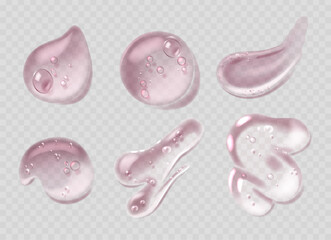 Collection Of Pink Transparent Gel Drops With Various Shapes, For Skincare, Beauty Products, Or Cosmetic-related Designs