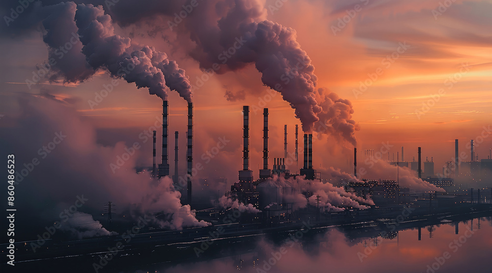 Poster industries with very high energy consumption with smoke or fog. generative ai.