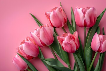 Obraz premium A bunch of pink tulips on a pink background