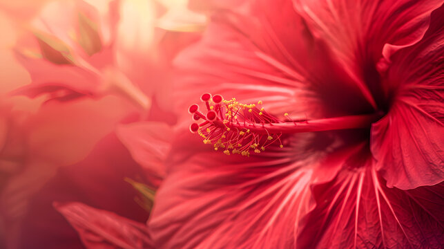 Red pink hibiscus flower background Pink hibiskus petals texture Bright red hibiscus blossom close up macro Red full bloom background Banner  Viva Magenta color : Generative AI