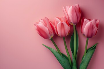Fototapeta premium A bunch of pink tulips on a pink background